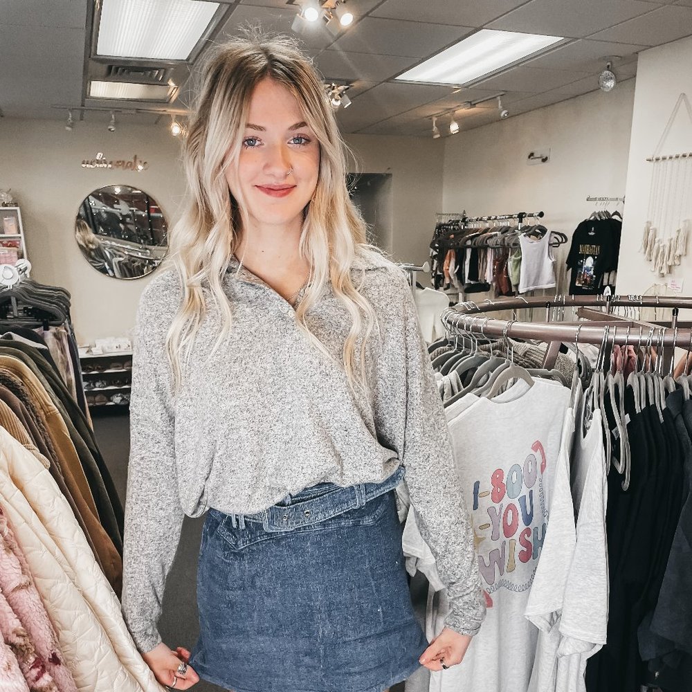 FUZZY GREY COLLARED SHIRT NWT